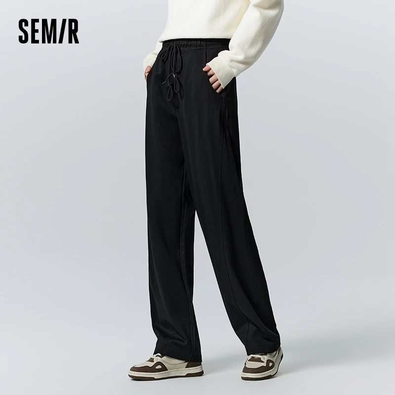 Semir Casual Pants Women Heat Storage Fleece Tapered Trousers 2024 New Winter Black Long Trousers Versatile