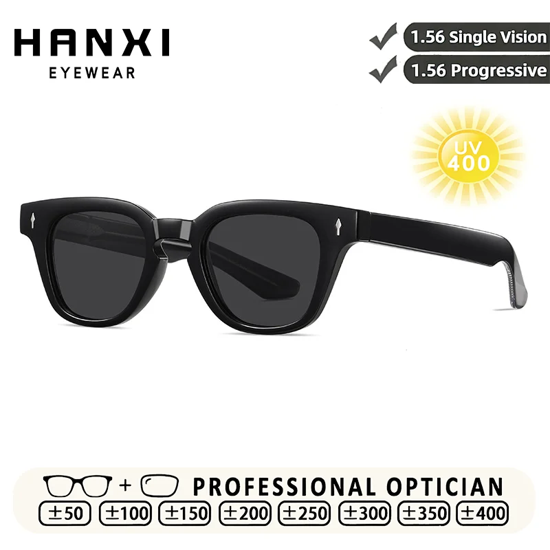 Lunettes de soleil optiques HANXI pour hommes, lunettes de soleil rondes rétro, sur mesure, avec prescription UV400, blocage de la lumière bleue, myopie, progressives, lunettes de vue