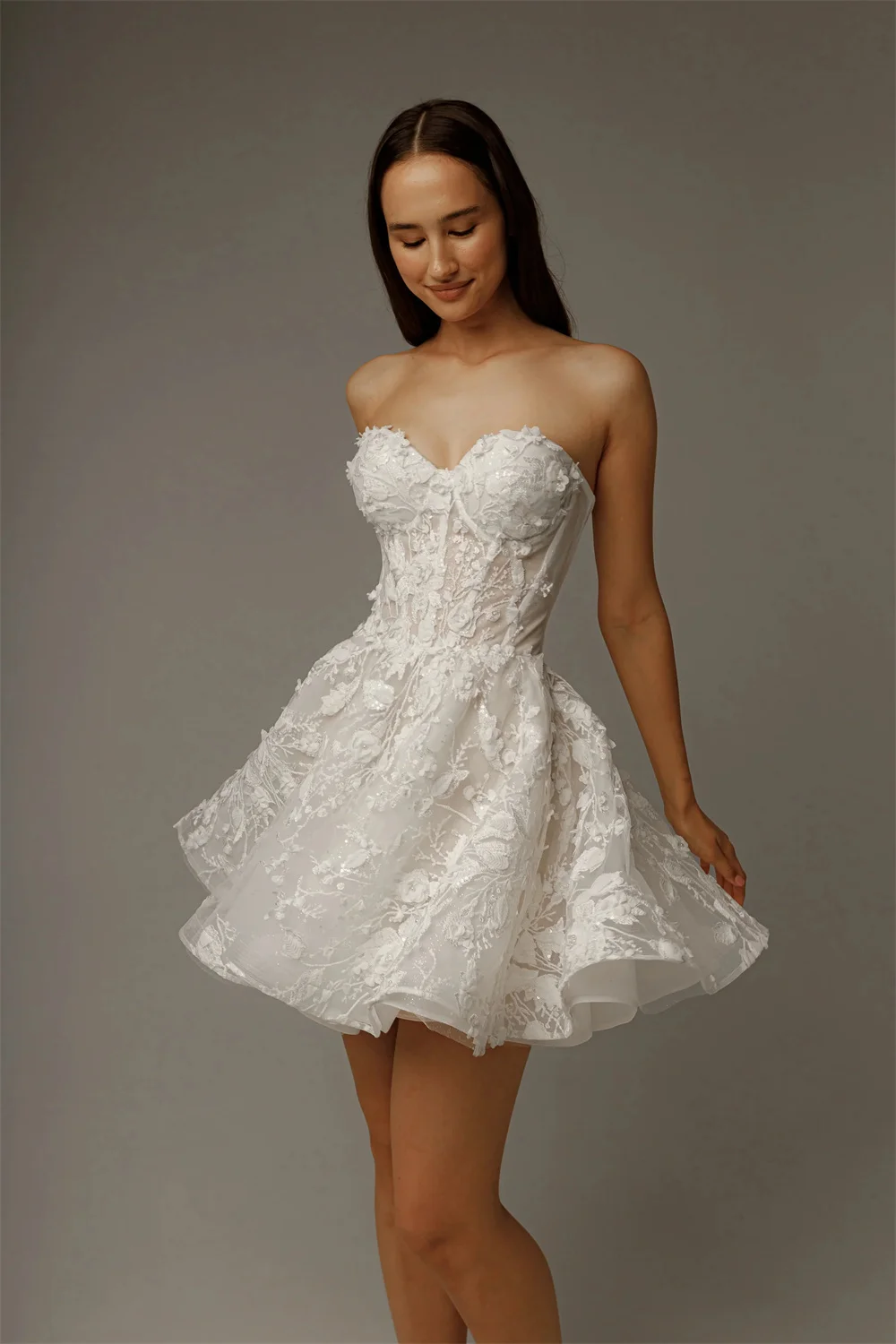 สวยสองสายรัด Sweethat Full 3d ดอกไม้ลูกไม้ Applique สั้น/มินิชุดแต่งงาน Custom Made เจ้าสาว Grown Vestido De Noival