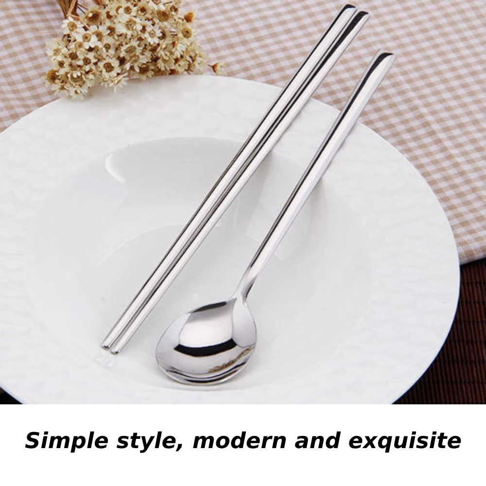 2 sets Korean Stainless Steel Chopsticks & Spoons Tableware Dinnerware Durable Light Luxury Stainless Steel Tableware - view 3