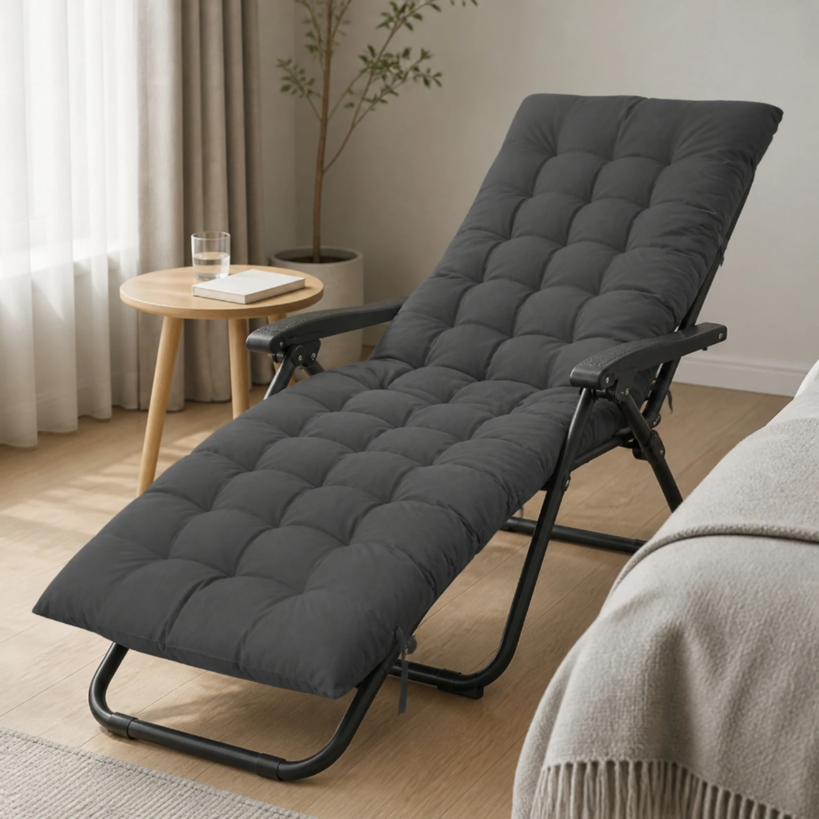 Quilted Chair Cushion with Tie Cords Soft Rectangular Lounge Cushion with Raised Head Area Breathable Non-Slip for Relaxing