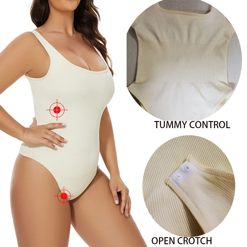 GUUDIA Shapewear Ribbed Body Shaper Suits Tummy Control Open Crotch Spandex Body Shaper Elastic Stretchy Daily Shapers Essencial