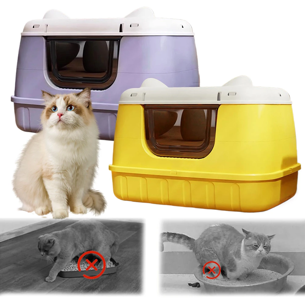 

Large Cat Litter Box Enclosed Cat Toilet with Handle Cat Bedpans Cat Litter Pan for Larger Cat Breeds Or Multiple Cat Households