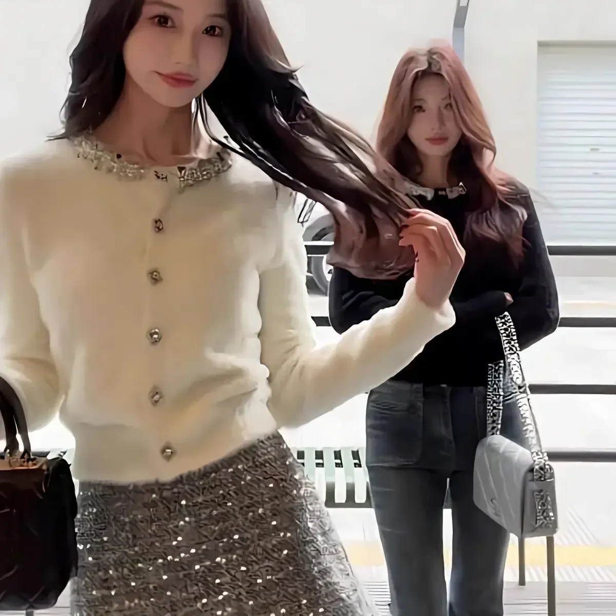 

Весенне-осенняя куртка, женский новый норковый вязаный кардиган, мягкий вязаный кардиган, короткие топы, однобортное пальто с блестками, тренд JJ1218