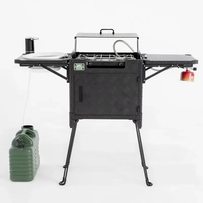 Upgraded Dual Burner Camping Kitchen Box for Portable Outdoor Cooking Set Higher Height All-in-One for Camping Hiking and Car