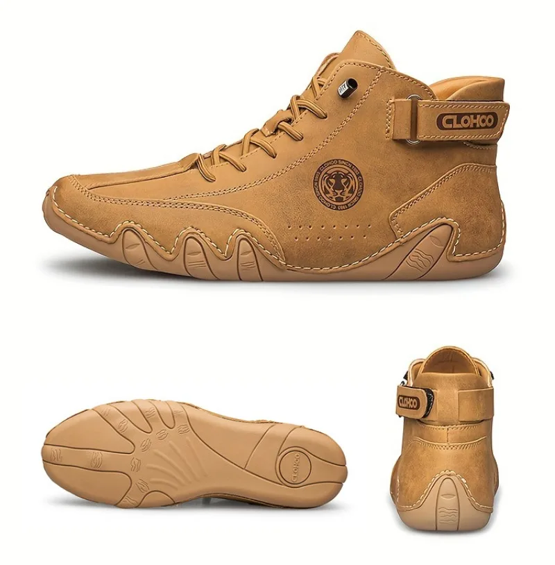 

Men's Ankle Boots Fashion High Top Sneakers High Quality Leather Casual Shoes Comfort Soft Sole Driving Shoes Big Size Men Shoes
