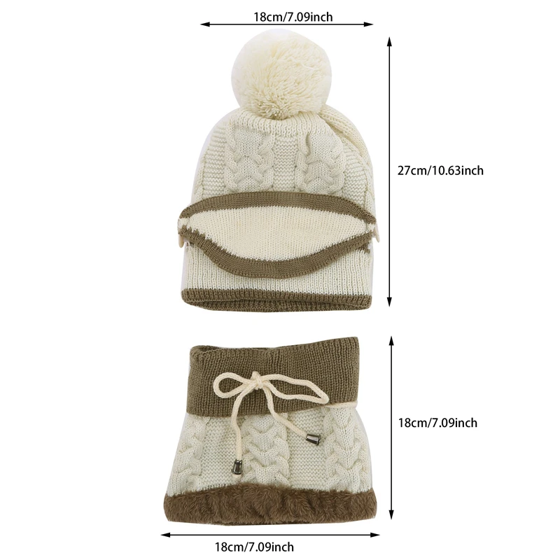 Fashion Autumn Winter Women's Hat Caps Knitted Warm Scarf Windproof Multi Functional Hat Scarf Set Clothing Accessories 3pcs/set