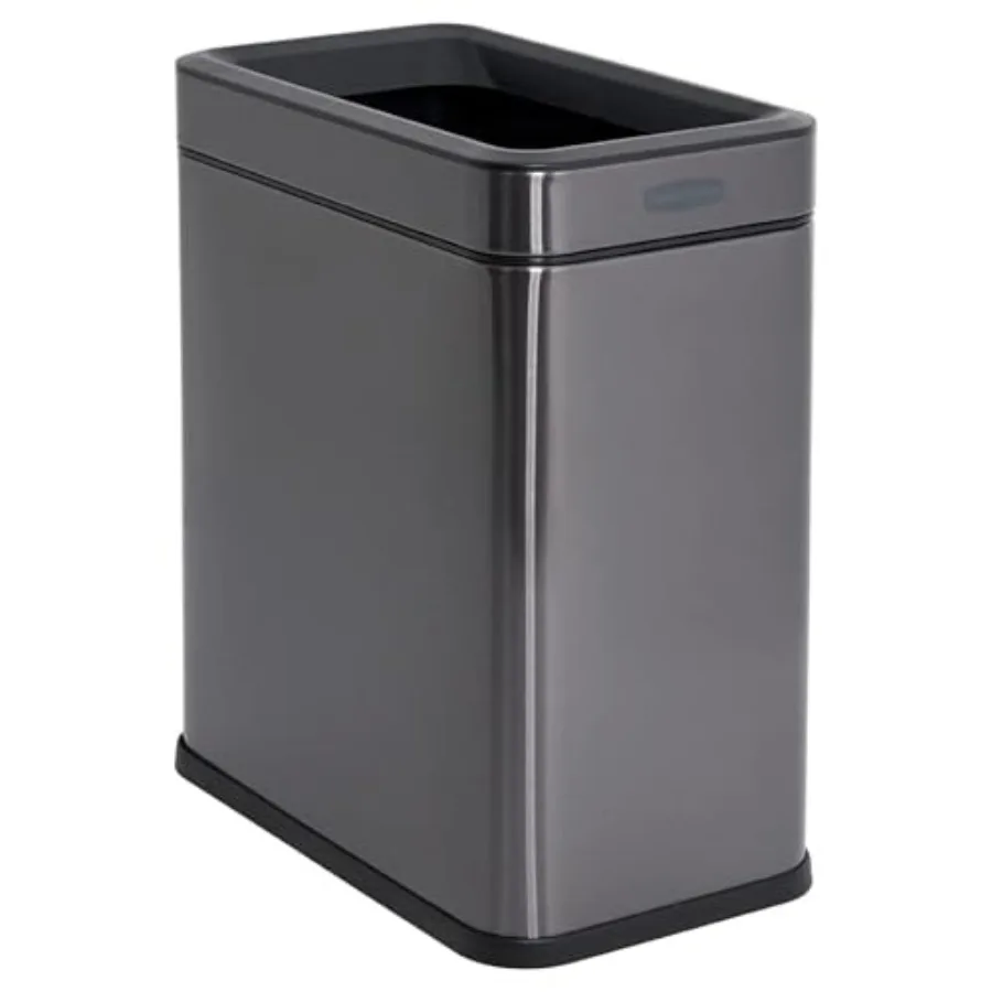 

2.6-Gallon Charcoal Stainless Steel Wastebasket, Slim Space-Saving Design, Ideal for Home/Office/Bathroom