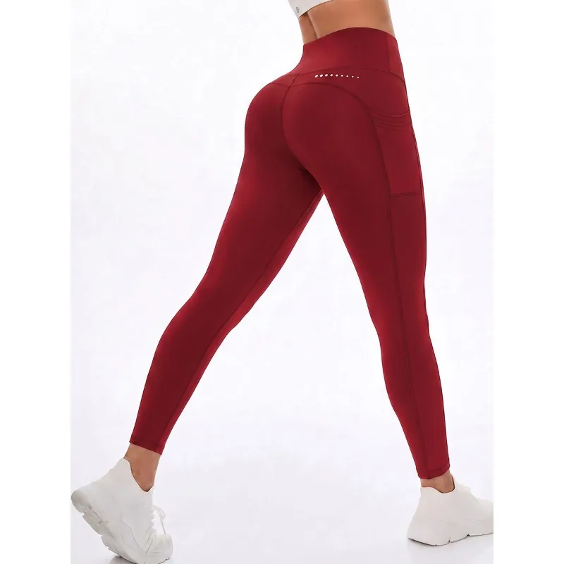 Side Pocket High Waist Yoga Pants for Women Butt Lifting Slim Long Pants Running Gym Workout Fitness Sports Active Wear Ladies