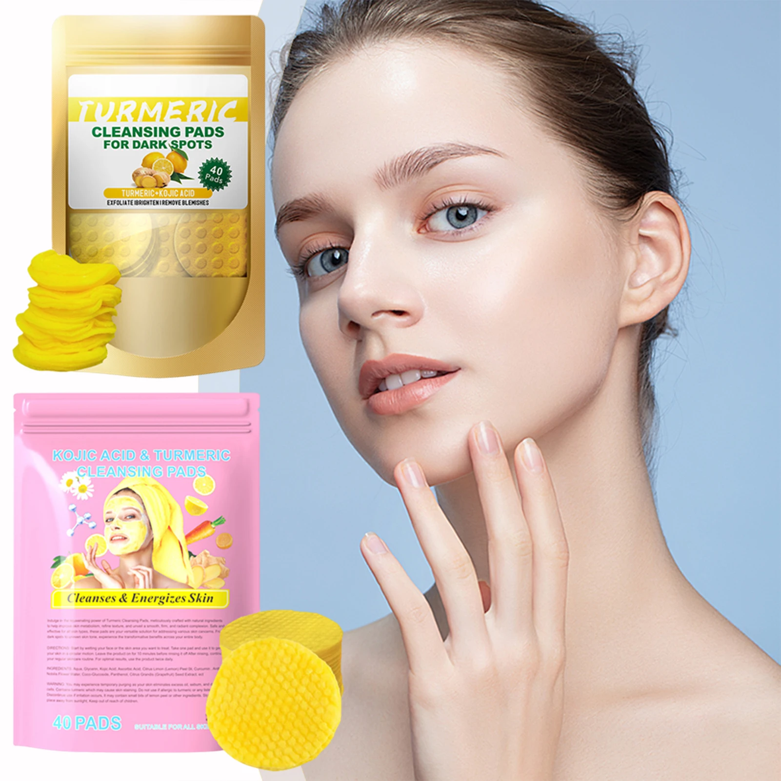 

Turmeric Kojic Acid Cotton Tablets,Brightening And Cleaning Cotton Tablets,Fade Black Spots,Exfoliator,Deep Face Cleansing