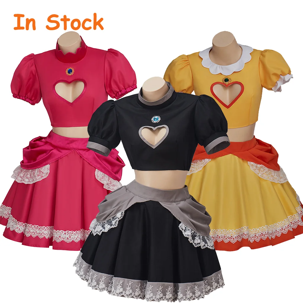 In Stock Game Princess Bowsette Peach Daisy Cosplay Girl Lolita Dress Princess Sweet Two Piece Set Halloween Party Costume