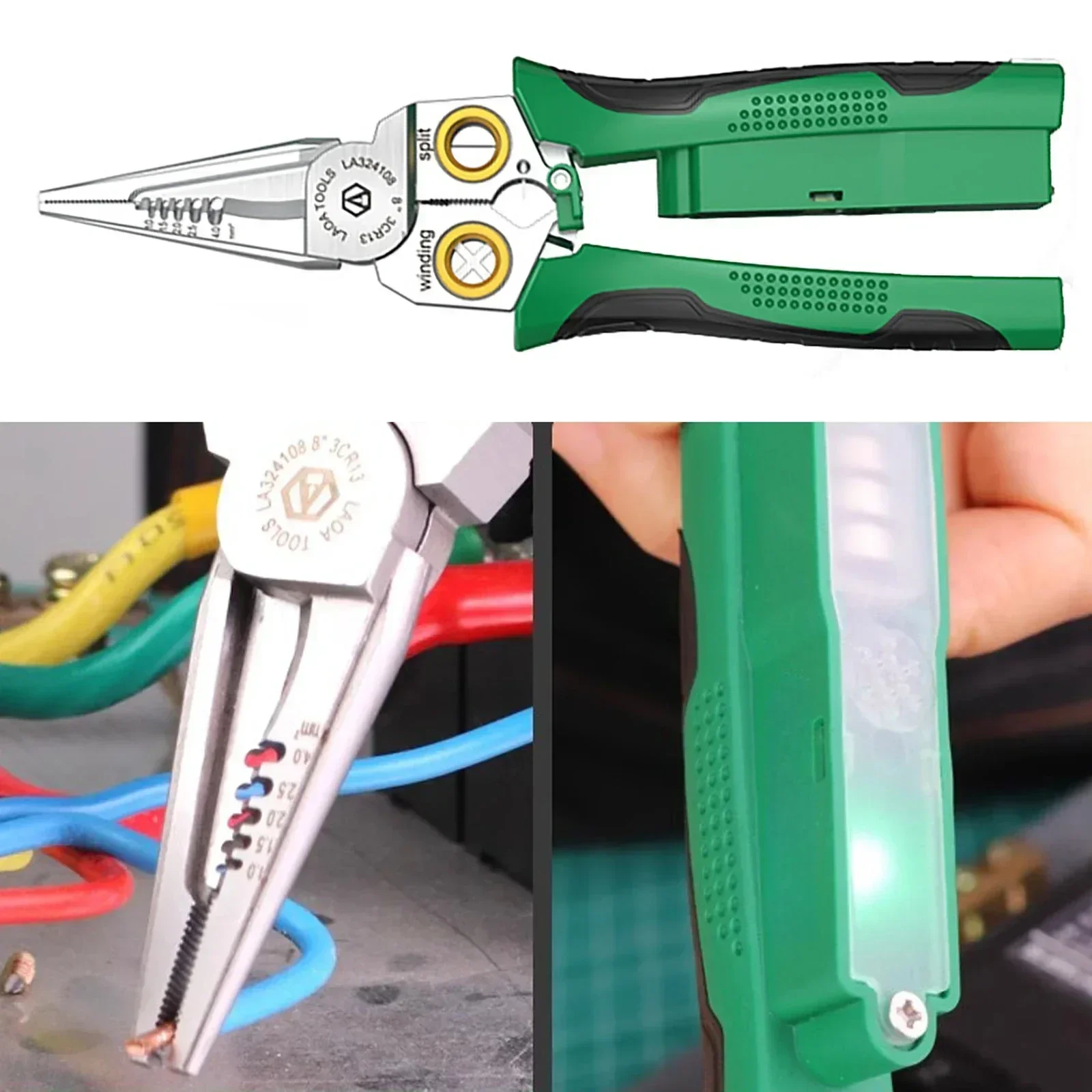 8 in 1 สแตนเลสสตีลปอกสายไฟคีมจมูกเข็ม Non-SLIP Multi-Function Wire Stripper ไฟฟ้าเครื่องทดสอบฟังก์ชั่น