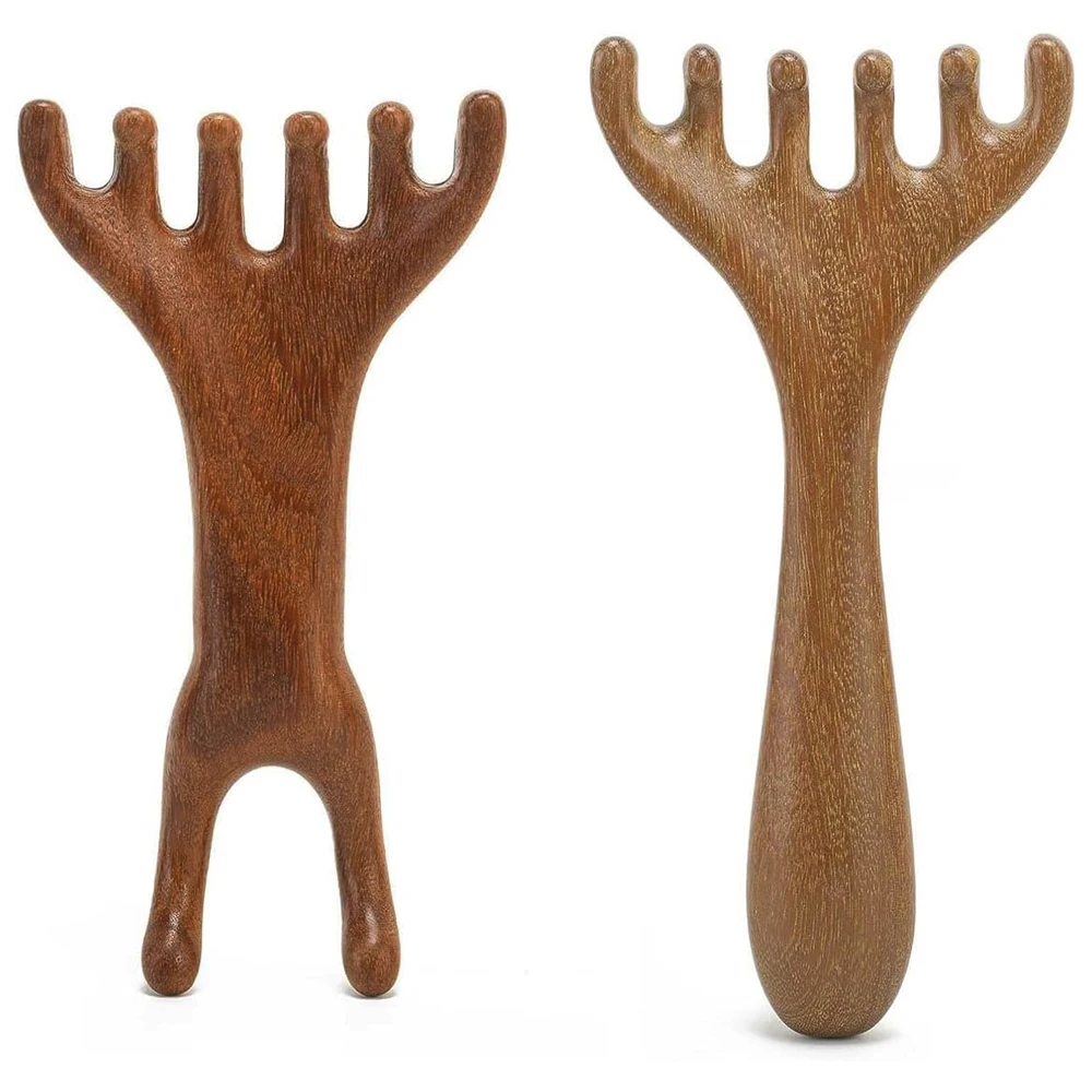 

1PCS Sandalwood Deer Antler Scalp Massager Comb Wooden Gua Sha Head Massage Tool for Relief, Double-Ended Face Body Acupoint Mas