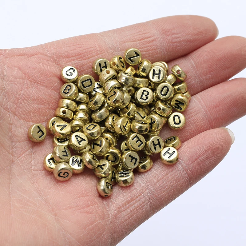 100-500PCS Gold Round Acrylic Letter Beads A-Z Alphabet Loose Beads For Jewelry Making DIY Necklace Bracelet Handmade Craft
