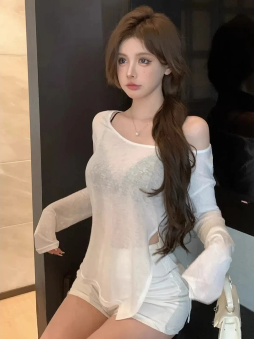 Loose Thin Long Sleeve Women's T-shirt Korean Style Summer Casual Pure Color Transparent Micro Design Sun Protection Coat