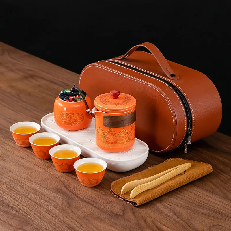 

Travel Tea Set Gift for Business Portable Kung Fu Tea Set Small Set Outdoor Tea Pot Quick Tea Cup Festival