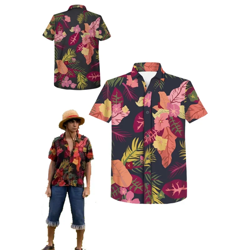 

Live action TV Luffy cosplay costume Fantasia printed shirt summer outfits men adult Halloween Carnival party clothes