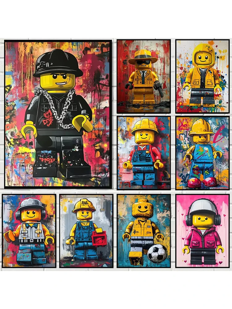 Affiches de dessin animé abstrait amusantes diverses Occupations l-legos, imprimés sur toile, tableau d'art mural pour la maison, décoration de chambre d'enfant