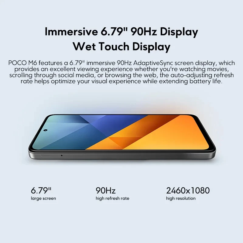 POCO-Smartphone Global Version M6, MediaTek Helio G91 Ultra, processeur 6.79 ", 90Hz DotDisplay, appareil photo principal 108MP, charge rapide 33W