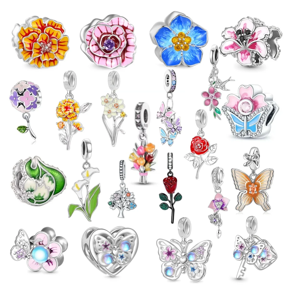 

Новый серебряный кулон 925 пробы с бабочкой-рододентроном и цветком лилии, подходит для оригинальных браслетов, изысканные женские ювелирные изделия своими руками, подарки