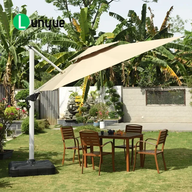 3x4m LED Roman Parasol Waterproof Windproof Outdoor Garden Umbrella for Patio Yard Party Shade