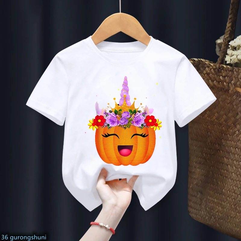 

funny girlst-shirts Halloween Unicorn Pumpkin Cartoon Tshirts Kids Halloween Party T Shirts Boys Girls Universal Clothes tees