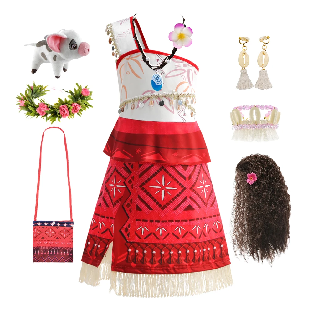 Mädchen Neue Moana Kleid Halloween Party Abenteuer Kostüm Mädchen Prinzessin Ausgefallene Kleidung Kinder Vaiana Haustier Schwein Outfit