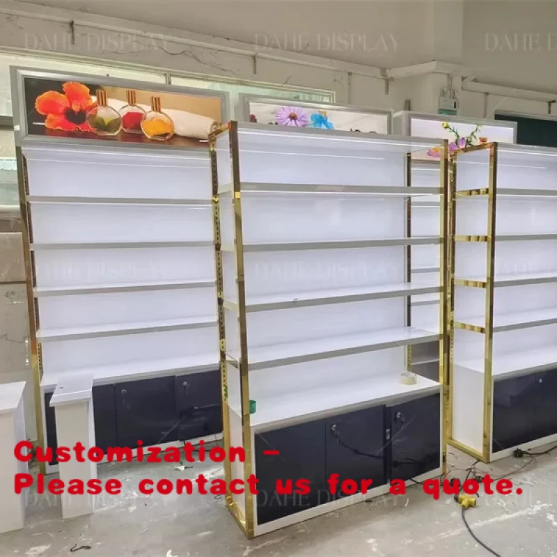 

Customize.Factory Picture Custom Luxury Perfume Store Cosmetics Shop Showcases Design with Poster Lightbox Perfume Stand with Le