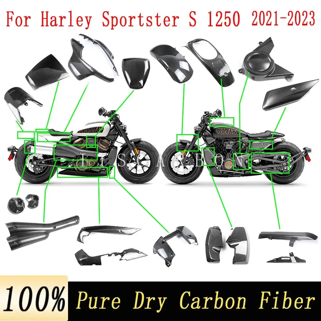 

Real Dry Carbon Fiber Motorcycle Accessories Parts Fender Exhaust Cover Fairing Kits For Harley Sportster S 1250 2021 2022 2023