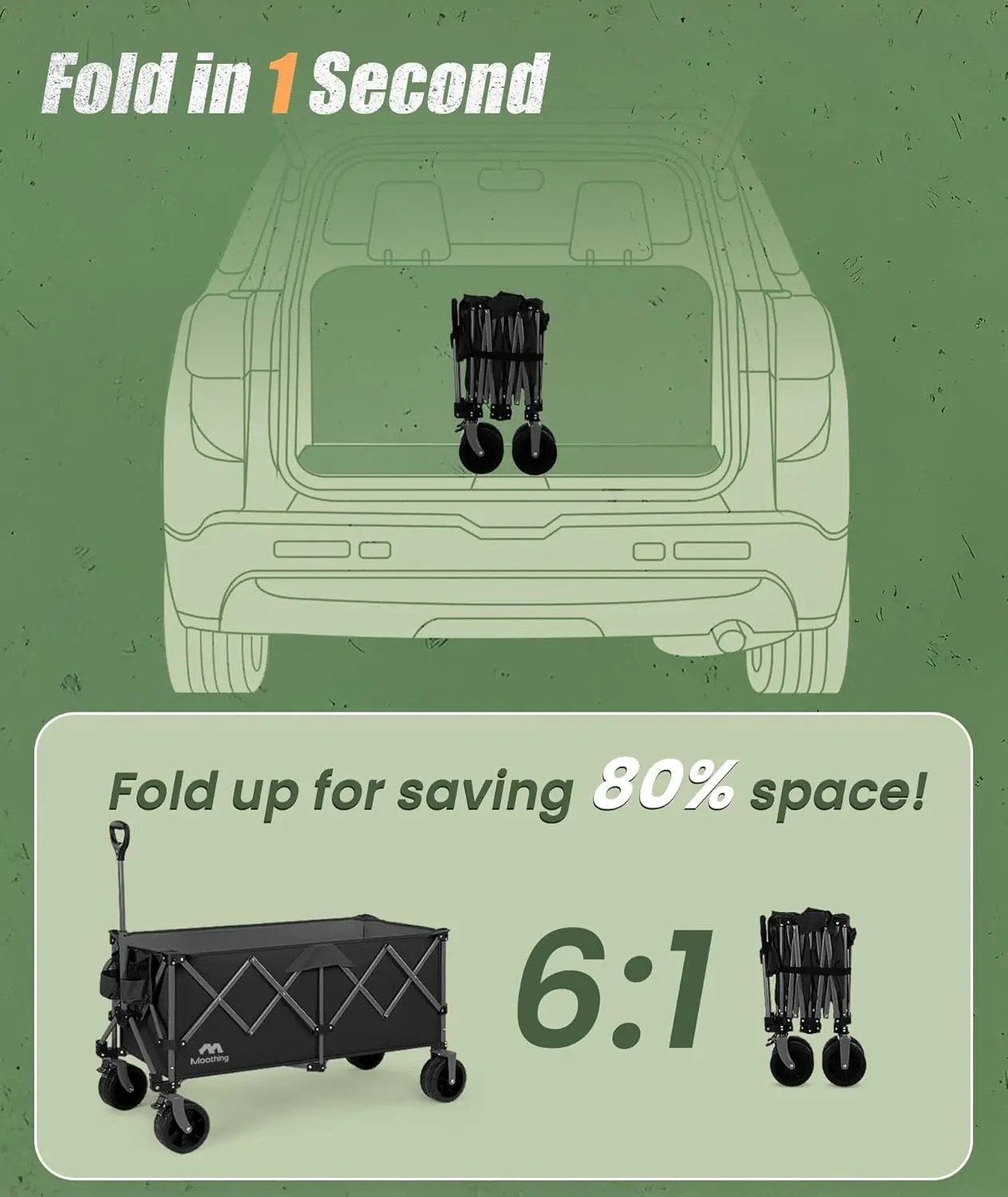 عربة عربة قابلة للطي مقاس 48 بوصة، شديدة التحمل بسعة 320 لتر وعجلات لجميع التضاريس للشاطئ والتخييم والبقالة