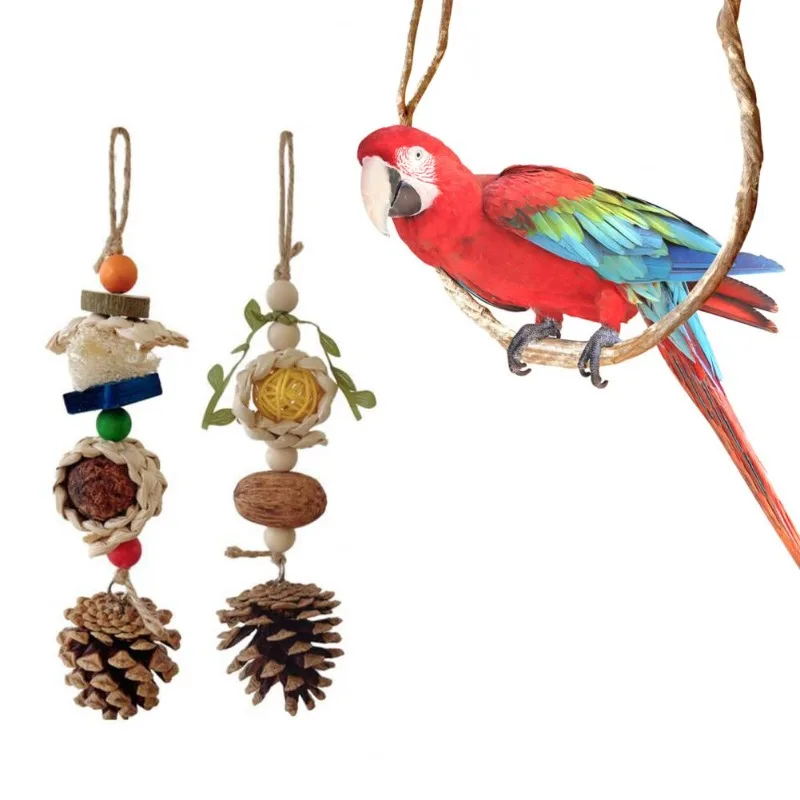 Bird Chew Toy Practical Natural Bird Hanging Toy Small Rattan Balls Oral Care Bird Chew Toy Pet Supplies Bird Accessories