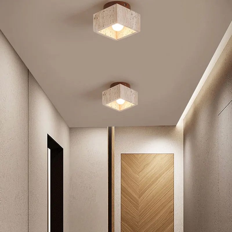 Nordic Ceiling Light Creative Solid Wood Yellow Hole Stone Lamp Bathroom Foyer Corridor Stair Lights Hotel Lighting Cafe Fixture