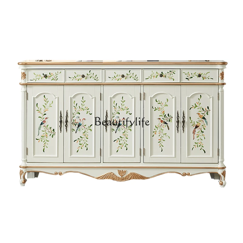 

Painted solid wood shoe cabinet large capacity Mediterranean old entrance living room partition locker