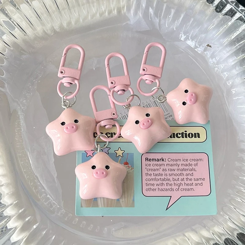 New 1Pc Cute Star Piggy Key Chain Cartoon Pink Star Pig Doll Pendant Key Ring Backpack Charms Car Decoration Bag Accessories