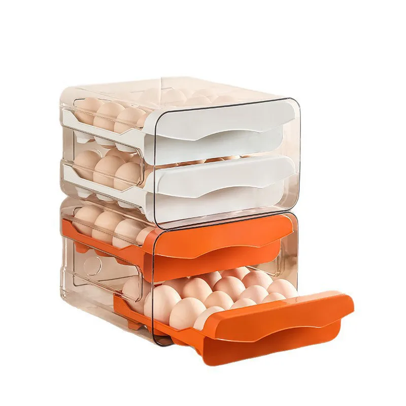 Double Layer Egg Storage Box with Drawer Large Capacity Organizer Holder for 24-60 Eggs Food Grade Plastic Container for Kitchen