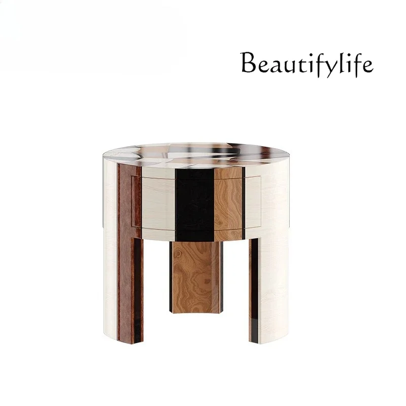 

BJ Veneer Parquet Bedside Table Custom Cabinet Luxury Villa Club Model Room Fashion Light Luxury Cabinet