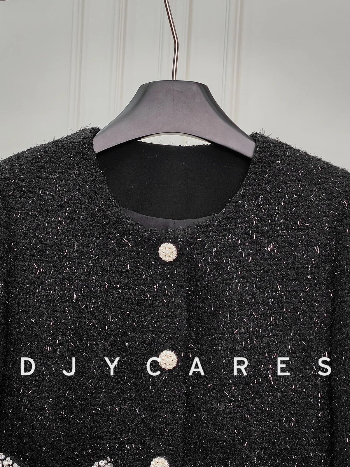 New Rough woolen black woven small fragrant style jacket elegant top big size