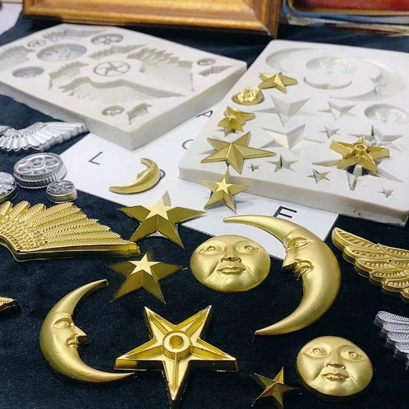 Y1UB Crystal Epoxy Resin Mold Star Moon Face Angel Wing Silicone Mould DIY Crafts Decorations Making Tool