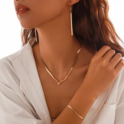SHIXIN 3Pcs/Set Sexy Flat Snake Chain Necklace Bracelet Earrings Jewelry Set for Women Jewelry on the Neck Party Ornament New
