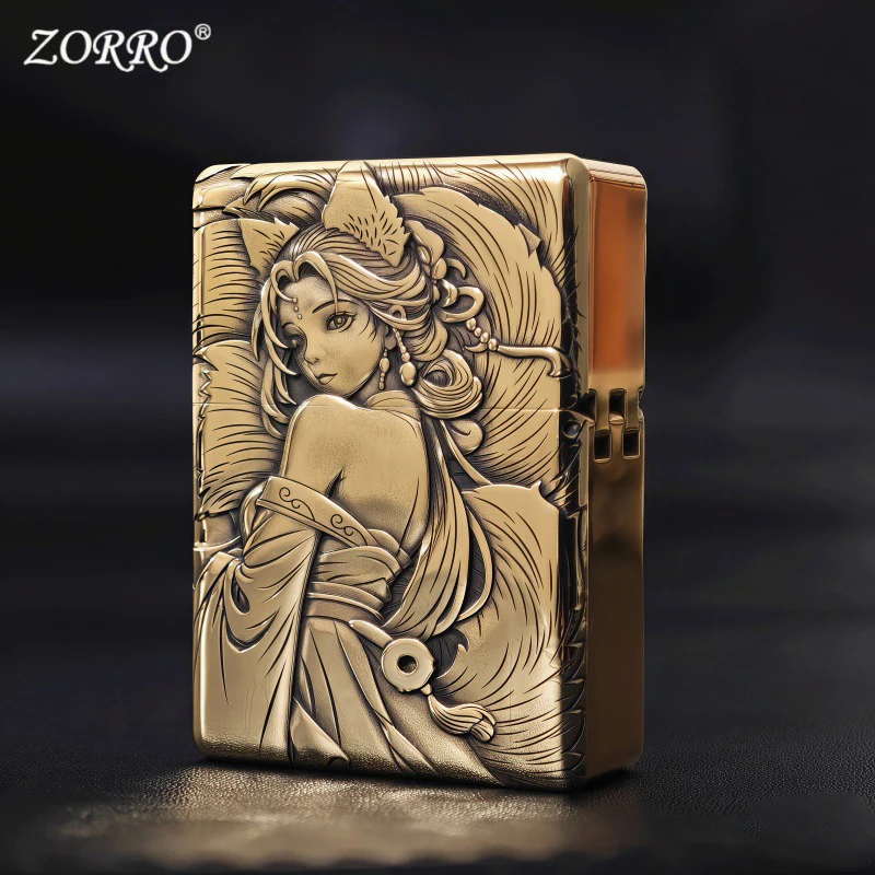 ZORRO 912S 3D Heavy Armor Brass Trench Lighter 3D Relief Oil Lighter Windproof Refillable Engraved Collectible Gift for Men 210g