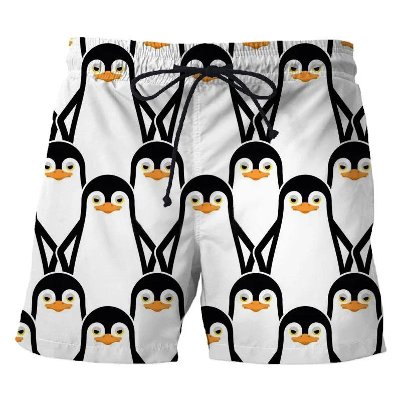 3D Printed Penguin Men's Short Pants Fashion Hawaii Beach Shorts Cool Casual Summer Quick Dry Animal Pattern Sports Swim Trunks