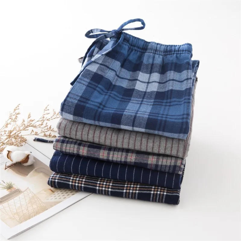 Autumn Men 100% Cotton Sleep bottoms Male Nightwear Trousers Men Casual Plaid Pajama Pants Pajama Man Top Quality Pants 100KGS