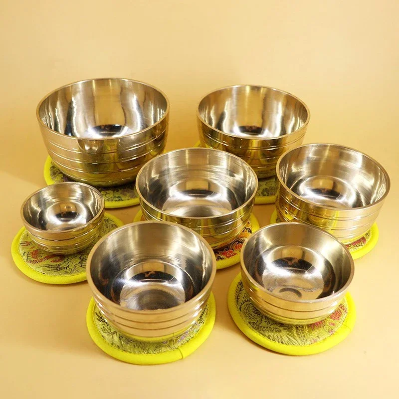 7pcs Nepal Singing Bowl Set Buddhism Meditation Brass Tibetan Bowls Sound Healing Yoga Meditation Instrument Chakra Decoration