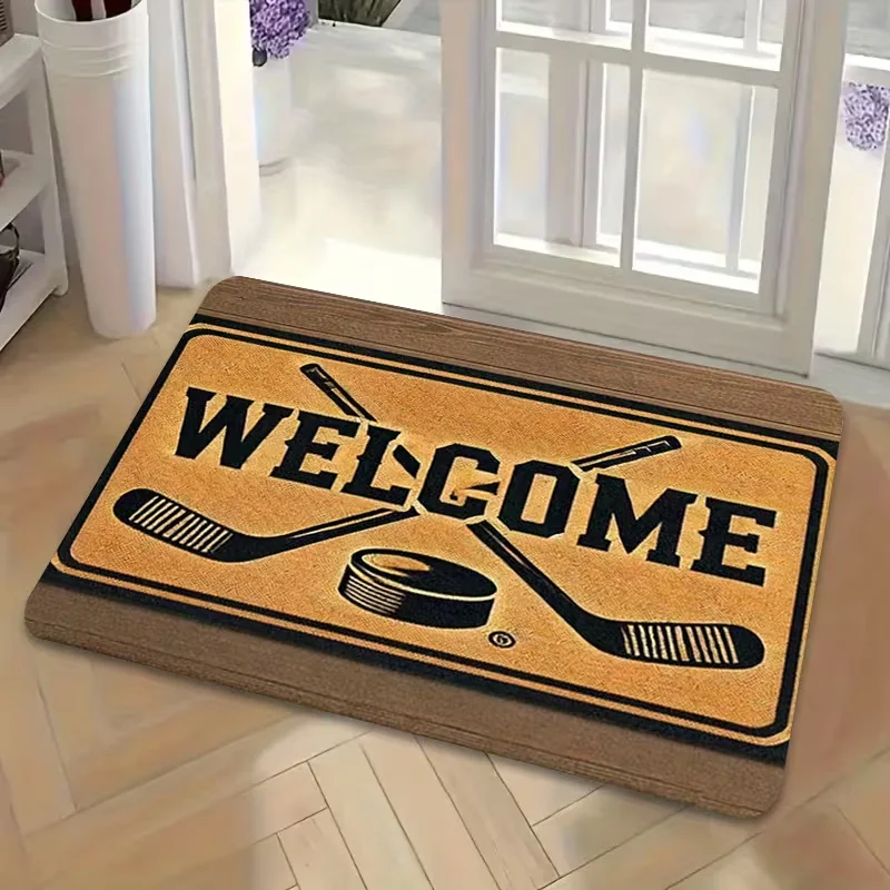 Ice Warrior Welcomes Hockey Design Door Mat Sports Villas Game Rooms Pet Friendly Entrances Hockey Rooms Decorative Carpets