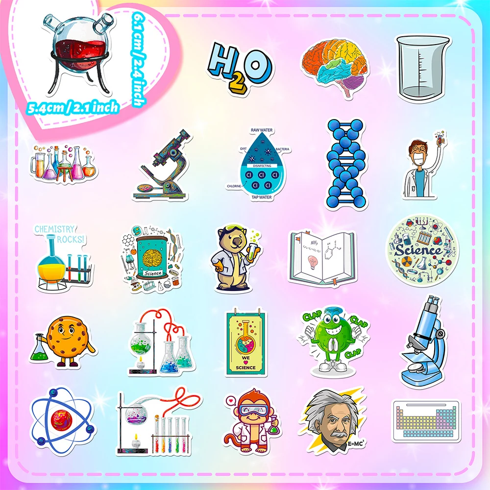 10/30/50/100pcs Science Chemistry Biology Laboratory Cartoon Stickers Notebook Phone Laptop Guitar Car Decoration Sticker Toy