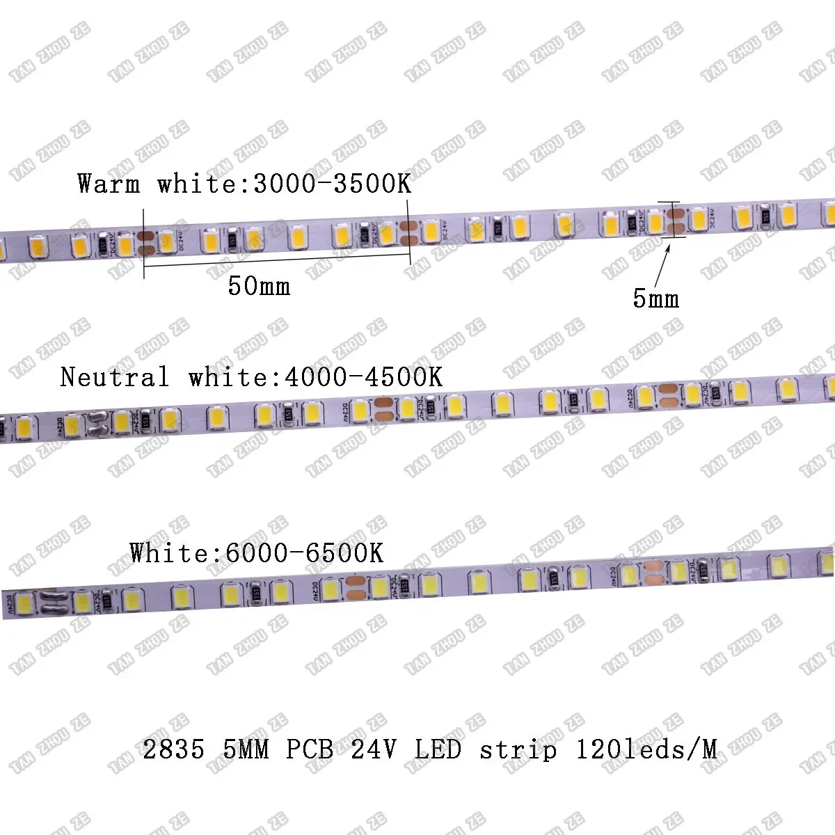 5mm Width  PCB 2835 LED Strip Tape Light ,12V 24V White / Warm white Neutral white 4000k 120LEDs/M 180leds/M  Flexible lighting