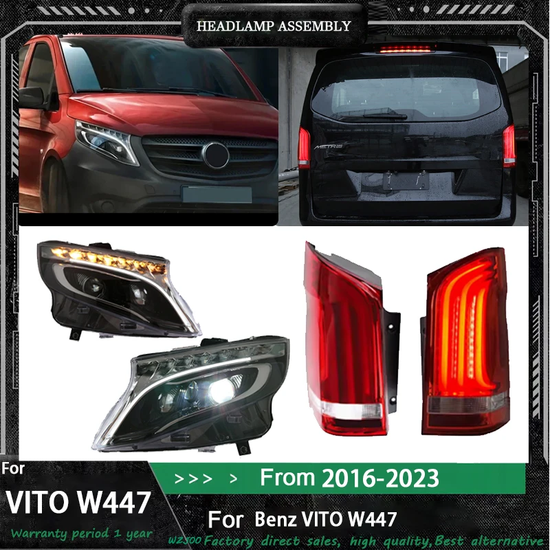 HeadLamp+Taillight for Vito Benz W447 LED Headlight 2016-2024 Headlights V260 DRL Turn Signal High Beam Angel Eye Projector Lens