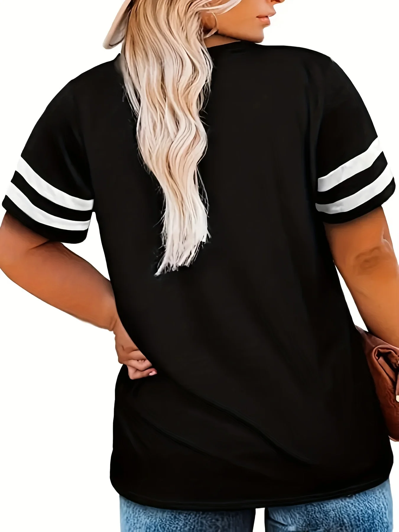 Damska koszulka Plus Size 1XL-4XL Casual V-neck Krótki rękaw Jednolity kolor Luźny T-shirt Sportowy top na zewnątrz Odzież damska