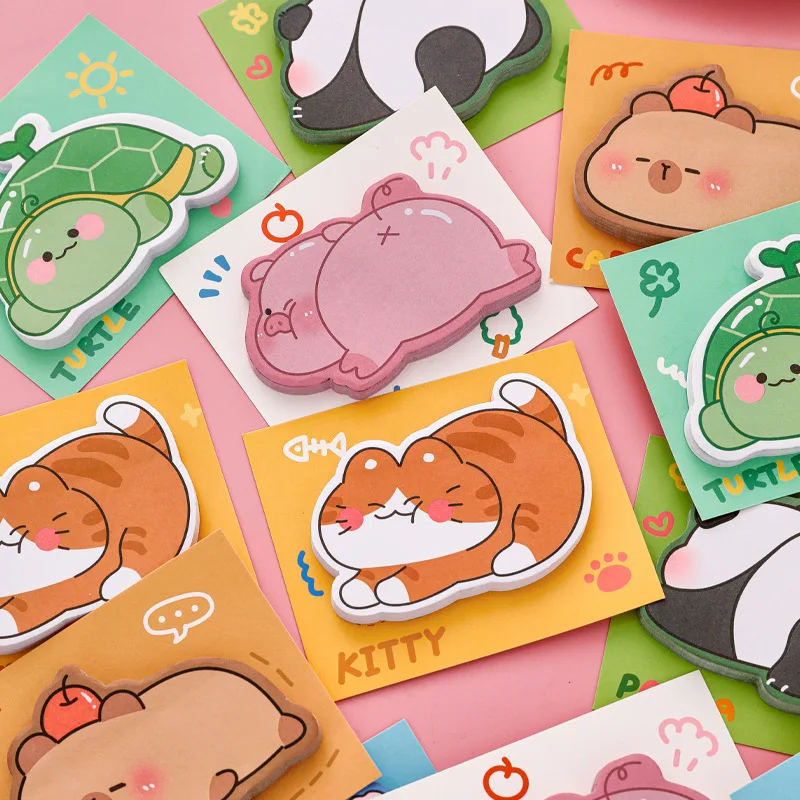 30 Pcs Cute Animal Shaped Sticky Notes Panda Kitty Kawaii Self-Sticky Notes Memo Pad For School Office Home Kids Students