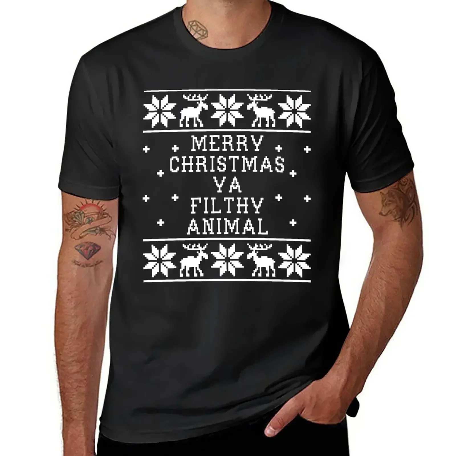 เสื้อยืดลายกราฟิกสำหรับผู้ชายเสื้อ Kaus binatang เสื้อเชิ้ต Anime กราฟิก Merry Christmas